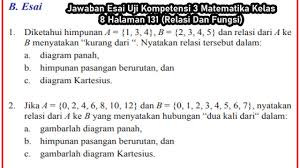 Jawaban Esai Uji Kompetensi 3 Matematika Kelas 8 Halaman 131 Relasi Dan Fungsi Youtube