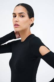 Black Fitted Cutout Long Sleeve Top