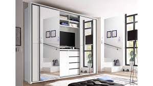 Lowboard nils ii aus massiver akazie in nussbaumfarben mit 3 offenen fächern und 3 schubladen, fronten mit echter baumkante. Kleiderschrank Zanema Weiss Spiegel Inkl Tv Fach 270 Cm