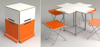 Designer Srdjan Simic S Paket Table For Offi Goes From Cube To Table For Four With Integrated Compact Table And Chairs Folding Furniture Tiny House Furniture