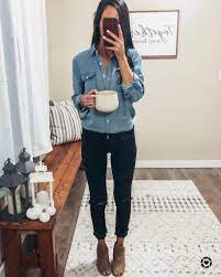 Chelledoeswhat Black Skinny Jeans Black Distressed Skinny Jeans Denim Shirt Front Button Denim Shirt Long Sleeve Boyfri Skinny Jeans Fall Style Autumn Fashion