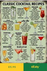 Vintage Style Metal Wall Sign Tin Plaque Shabby Chic Kitchen Picture Retro Decor Classic Cocktail Recipes Drinks Alcohol Recipes Alcohol Recipes