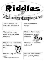 The Worksheet Contains Eight Basic English Riddles With An Answer Sheet On The Second Page It Can Be Used As A Warm Riddles English Riddles Jokes And Riddles