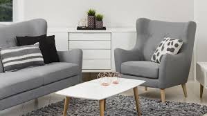 Garnitur Kamma Retro 3 Sitzer Sofa Sessel Stoff Hellgrau Sofa Sessel Haus Deko Sessel