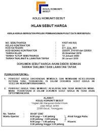 Pendaftaran kontraktor bagi kerja undi yayasan pembangunan usahawan terengganu (ypu) bagi daerah besut (cidb g1 pengkhususan b24)2. Iklan Sebutharga Projek Pembangunan Kolej Komuniti Besut Facebook