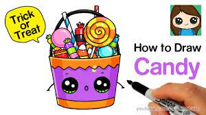 How To Draw A Trick Or Treat Candy Bucket Easy - Youtube Cute Food Drawings Cute Animal Drawings Kawaii Candy Drawing