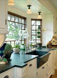 Gorgeous Kitchen Sink Set In Bay Window Plenty Of Room For Plants The Three Simple Lights In The Alcove Are A Nice Touch Sweet Home Home Kitchen Design