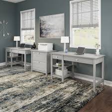 Lateral file cabinet includes a pencil tray located in top drawer and a pendaflex® file system and can hold both legal and letter size folders. 2 Person Desk Set With Lateral File Cabinet In Modern Gray