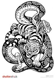 Black And White Snake Clipart Cute Snake And Tiger Fighting Black And White Tattoo Illustration 182666633 Shutterstock Black White Tattoos White Tattoo Tattoo Illustration