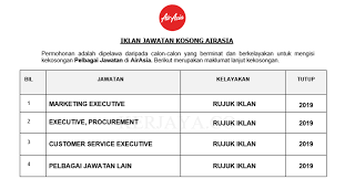 Airasia berhad ialah syarikat penerbangan tambang murah yang berpengkalan di malaysia dan merupakan syarikat penerbangan tambang murah pertama di asia. Jawatan Kosong Terkini Air Asia Berhad Pelbagai Kekosongan Kerja Kosong Kerajaan Swasta