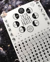 2020 Lunar Calendar Printable Moon Phase Calendar Lunar Phases Poster Law Of Attraction Astrology Wall Moon Phase Calendar Moon Journal Lunar Calendar