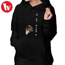 Us 19 8 40 Off Shawn Mendes Hoodie In My Blood Shawn Mendes Hoodies Oversized Navy Blue Hoodies Women Simple Printed Cotton Pullover Hoodie In