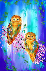 Owl Owls Gift Gifts For Birthday Partner Wife Anniversary Sister Sisters Gf Cherry Blossom Big Large Bright Art 36 X24 Painting Art Owl Art Print