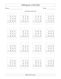 The Adding Three 3 Digit Numbers On A Grid A Math Worksheet From The Addition Workshe Math Addition Worksheets Kids Math Worksheets 3rd Grade Math Worksheets