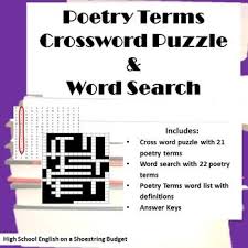 Poetry Terms Crossword Puzzle And Word Search Poetry Terms English Teaching Resources Poetry