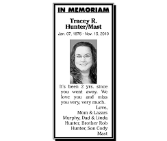 Tracey Hunter-Mast Obituary (2012)