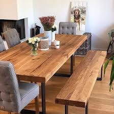 This comes as a set with one matching oak bench and is finished in natural osmo. Pin By Josiah Kwok On Ideias Varanda Rustico Oak Dining Table Dining Table Design Dining Room Table