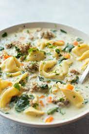 Creamy Sausage And Tortellini Soup Is A Bowl Full Of Comfort It S Loaded With Veggies Sausage A Tortellini Recipes Sausage Tortellini Soup Sausage Tortellini