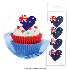 Add to lightbox test view info. Cake Craft Australian Flag Heart Wafer Toppers Packet Of 16