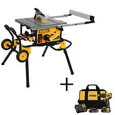 Dewalt 15 Amp Corded 10 In Job Site Table Saw With Rolling Stand And Bonus Atomic 20 Volt Lithium Ion 1 2 In Drill Driver Kit Dwe7491rsw708c2 The Home Depot In 2020 Best Table