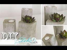 Immer öfter wird der beton nicht nur im wohnzimmer, sondern auch als gartendekoration, für den balkon, und für badaccessoires genutzt. Diy Stylische Deko Kerzenleuchter Aus Beton Einfach Selber Machen Deko Kitchen Youtube