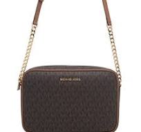 Michael Kors borsa a tracolla jet set large in pelle con stampa logo mk  marrone