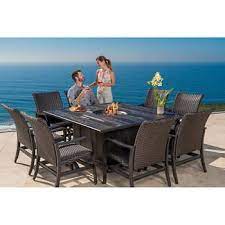 Featuring a very beautiful grained wood, and. Bellafina 9 Piece Fire Dining Set Patio Table Decor Outdoor Furniture Sets Outdoor Dining Table
