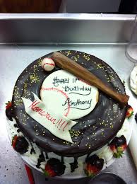 For a cake without a theme, alterations on happy birthday can simply add the person's name or age. Chocolate Glazed Baseball Birthday Cake Delivery Arturo S Restaurant Boca Raton Fl