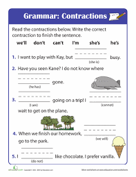 Beginning Grammar Contractions Grammar Worksheets Spelling Worksheets Kindergarten Free Grammar Worksheet