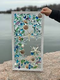 Best 11 Beach Bathroom Decor Wall Hanging Beach Decor Of Seashell Art Coastal Wall Art Of Shells On Glass Sea Glass Mosaic Glass Window Art Beach Wall Decor