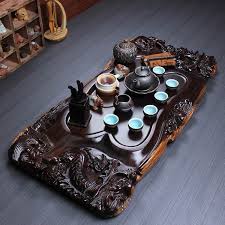 Full Handmade Carved Dragon Tea Tray Ebony Wood Tea Table Complete Tea Set Pot Tea Tray Wood Tea Tray Dragon Tea