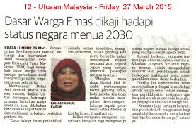 Sebagai pendokong aspirasi negara sayangilah warga emas. Um27 3 15 Dasar Warga Emas Dikaji Hadapi Status Negara Menua 2030 Jpg