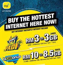 Enjoy over 100gb & unlimited calls from rm50/month. Digi Prepaid Internet Reload Rm3 For 2gb And Rm10 For 8 5gb