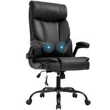 Office Chair Ergonomic Desk Chair Pu Leather Massage Computer Chair With Lumbar Support Flip Up Armrest Task Chair Rolling Swivel Executive Chair For Adults Black Walmart Com Walmart Com