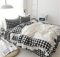 Black And White Buffalo Check Bedding Queen Levinis Black And White Buffalo Check Retro Plaid Bedding Set Grid Ruffle Duvet Cover Sets Modern Com Ruffle Bedding Sets Plaid Bedding Sets Ruffle Duvet Cover