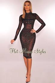 Black Mesh Iridescent Rainbow Rhinestone Studded Long Sleeves Dress Dresses Long Sleeve Dress Fashion Outfits