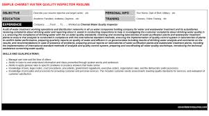 Writing a great chemist cover letter is an important step in your job search journey. Chemist Water Quality Inspector Job Letter Resume Template
