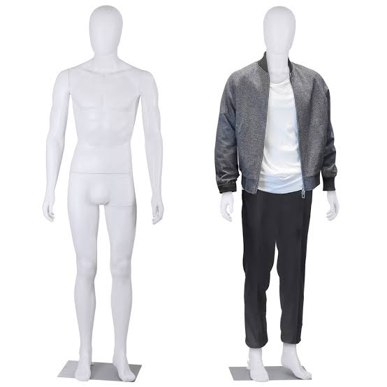 73" Male Mannequin Full Body Dress Form Realistic Display Head with Base  White