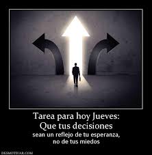 Tarea Para Hoy Jueves Que Tus Decisiones Sean Un Reflejo De Tu Esperanza No De Tus Miedos Happy Thursday Movie Posters Poster