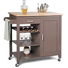Maybe you would like to learn more about one of these? Costway Kitchen Island Trolley Cart Wood Top Storage Cabinet W Wine Rack Shelf Brown Walmart Com Walmart Com