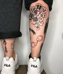 We get people asking us all the time: Just Rediscovered This Pic Of When I Got My Handcuff Tattoo Done And Thought I D Share Really Happy With How My Leg Tattoos Are Coming Together Tattoo