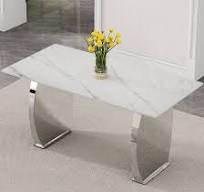 63" Luxury Sintered Stone Dining Table for 4-6, Modern Dining Table with  Stainless Steel Legs for Kitchen Living Room (Silver+Beige)