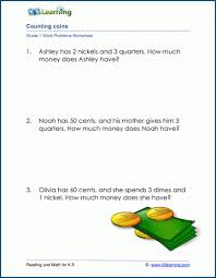 Our worksheets with word problems are made by esl math teachers and used in the . Money Word Problem Worksheets For Grade 1 K5 Learning