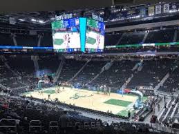 Looking up towards the panorama club where fans can look down on the court from rail seating. Fiserv Forum Encyclopedia Of Milwaukee