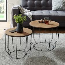 Locker über das sofa gezogen ist jano die perfekte ablage für den gemütlichen abend auf der couch oder die entspannte tasse tee am nachmittag. Sofa Beistelltisch Set In Eichefarben Furniert Und Schwarz Rund 2 Teilig Online Kaufen Stylesoul