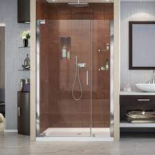 Installing a frameless shower door in basement bathroom. Dreamline Elegance 46 In To 48 In X 72 In Semi Frameless Pivot Shower Door In Chrome Shdr 4146720 01 The Home Depot