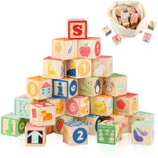 Comes in wooden box with sliding lid. Amazon Com Joqutoys Wooden Building Blocks For Toddlers 1 3 Large 1 65 Baby Blocks Alphabet And Number Stacking Blocks 26pcs Montessori Preschool Learning Toys For Boys Girls Gifts Toys Games