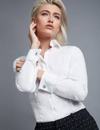 Women S White Fitted Cotton Stretch Shirt French Cuffs In 2020 French Shirts Classic White Shirt Work Wear Women