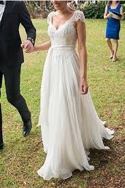Cap Sleeves Ivory Lace Open Back Elegant Beach Bridal Wedding Dress Ld144 Ivory Lace Wedding Dress Wedding Dresses Chiffon Wedding Dress Beach
