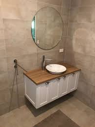 Black Bathroom Vanity With Timber Top Hamptons Style Bathroom Vanity Laminex Timber Look Top Vinyl Wrap Doors Hampton Style Bathrooms Bathroom Styling Timber Bathroom Vanities